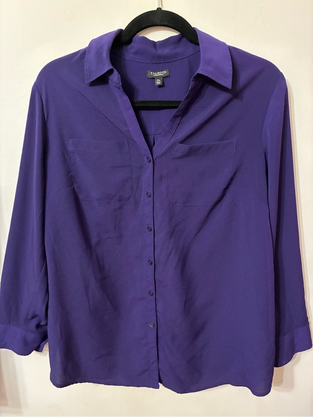 Talbots purple polyester button down shirt, size 1X petite
